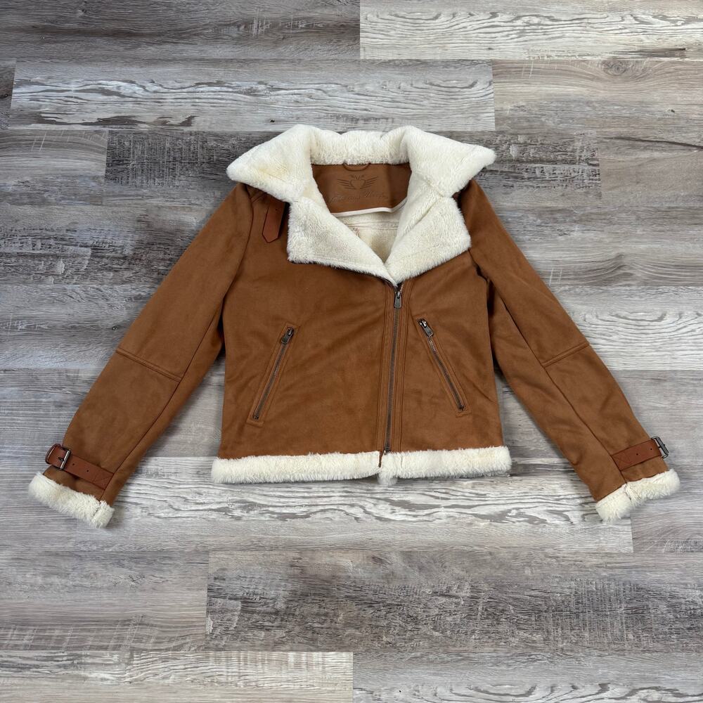 Fritzi aus Preussen Logan Faux Shearling Jacket Brown Aviator Moto Winter S Y2K